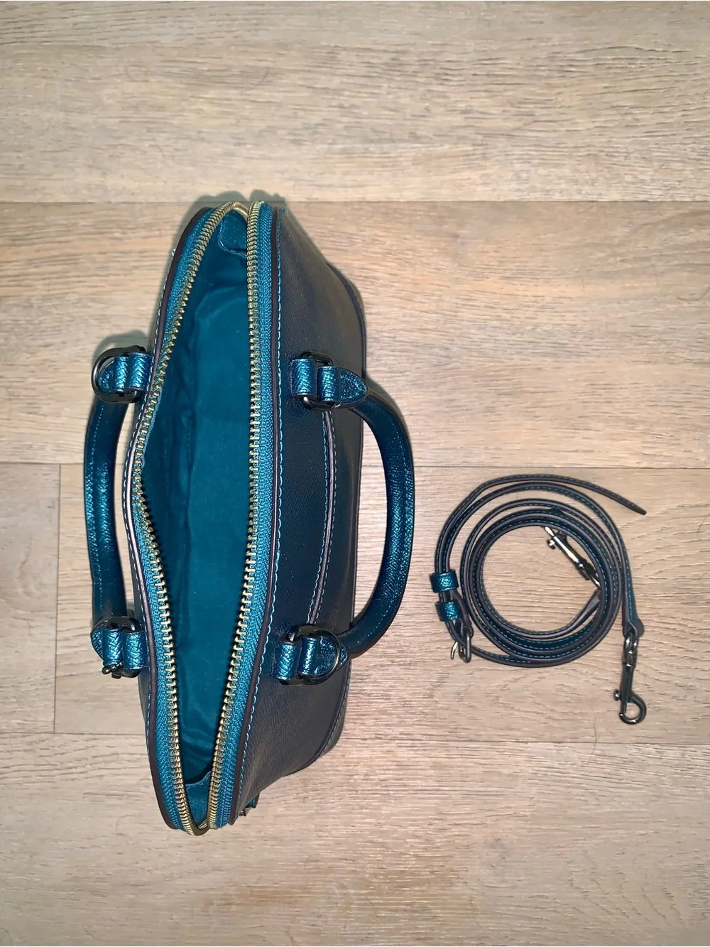 Coach Metallic Dark Green Mini Sierra Dome Satchel